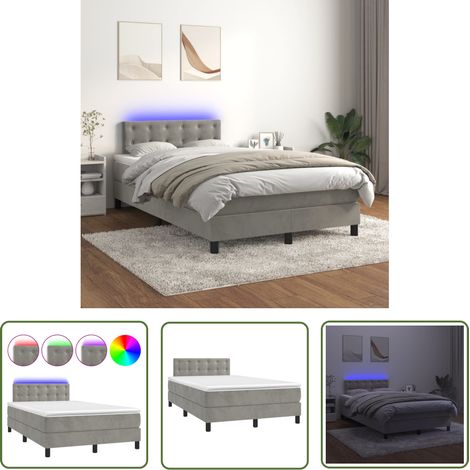 The Living Store Boxspringbett mit Matratze & LED Hellgrau 120x200 cm Samt - Boxspringbett - Samtbett - Doppelbett - LED-Betten - Himmelbetten (1/5)