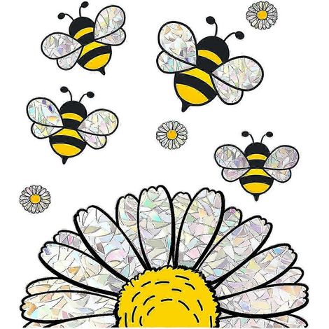 Autocollant de fenêtre abeille tournesol printemps été, attrape-soleil prismatique pour verre, pour magasin et bureau à domicile (1/5)