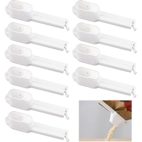 Clip per sacchetti alimentari con beccuccio richiudibile, confezione da 10, riutilizzabili, per sigillare sacchetti di alimenti e snack. (1/4)