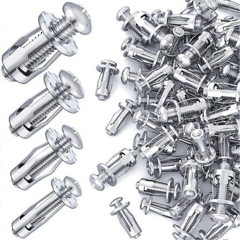 40 écrous à oreilles M4, M5, M6 et M8, vis d'expansion, pour cloisons creuses en fer, plastique, polywood, panneaux de particules et panneaux durs, couleur argent. (1/5)