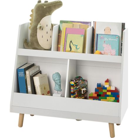 Sobuy – Bibliothèque enfant 5 compartiments ouverts – Rangement jouets et livres – MDF et bois massif – Dimensions L86 x P36 x H77cm – KMB19W