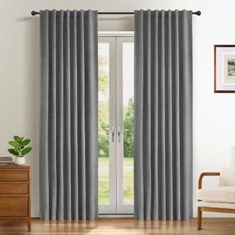 2 Panneaux Rideau Occultant Thermique, Polyester Effet Lin, Anti-UV, Pour Salon Et Chambre, 140x245 cm (1/5)