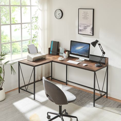 Schreibtisch Frelvepirg mit Rückwand L-förmig 165x110x75 cm Walnussoptik [en.casa]