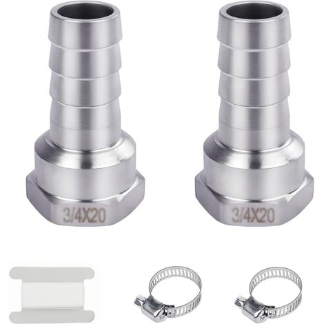 Lot de 2 Raccords de Tuyau en Acier Inoxydable Avec Filetage Intérieur, Raccord pour Tuyau, Douille de Tuyau en Acier Inoxydable pour Eau, Gaz, Air (3/4"IGx20mm) (1/5)