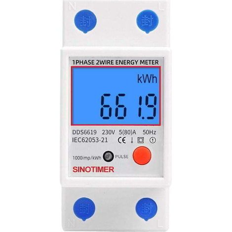 Compteur électronique monophasé multifonction Affichage LCD rétroéclairé Rail DIN 5 80A 230V Dimensions : 7.83.56.5cm (1/4)
