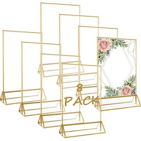 Lot de 8 Cadres Photos Dorés Double Face 15x21cm - Porte-numéros de table dorés en acrylique, chevalets de table transparents pour affiche, porte-menus, cadres photos (1/5)
