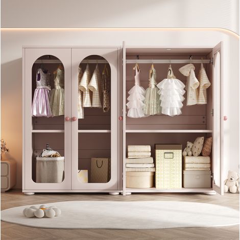 Armoire 80x50x120 cm avec étagères réglables, portes transparentes en acrylique, MDF rose bébé (1/5)