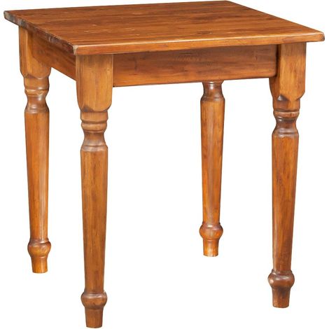 Tavolo Quadrato In Legno Massello Di Tiglio - Stile Country – Stile Shabby - Struttura e Piano Noce L 70 x PR 70 x H 78 cm (1/5)