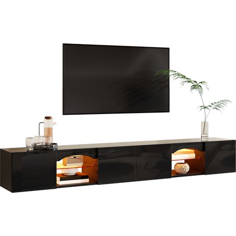 TV-Lowboard mit 4 Türen, 2 offenen Fächern, LED-Beleuchtung mit App-Steuerung, Glasfront (1/5)