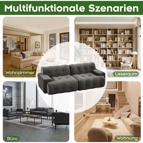 Canapé nuage, grand duo spacieux – accoudoirs larges et design moderne à boutons. Sofa incurvé pour salon et appartement, livré assemblé. Gris. (1/4)