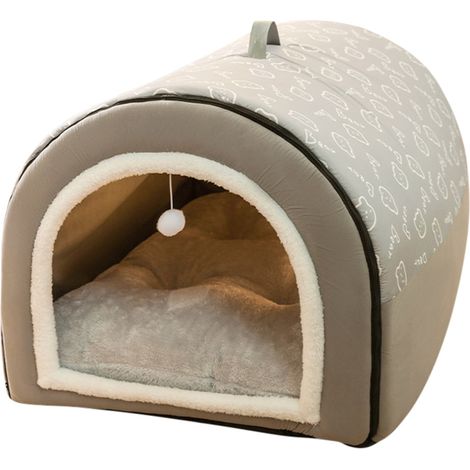 Nid Pour Chien Et Chat - Maison Douillette En Peluche Avec Coussin Amovible - Fond Anti-Dérapant - Tailles S À 3XL - Gris (1/5)