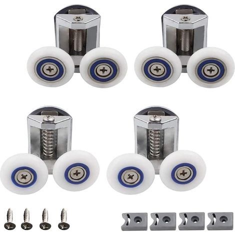 Shower Door Wheel, 4 Pieces Shower Door Double Wheels, Shower Door Roller, Bathroom Shower Cabin Roller, Can Be Used to Replace Rollers in Family Bathroom (1/5)