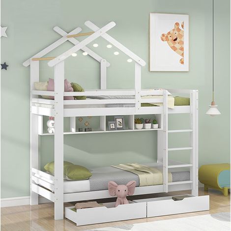 CHICFURN Letto a castello per bambini 90x200 cm in legno bianco con contenitore, senza materasso (1/5)
