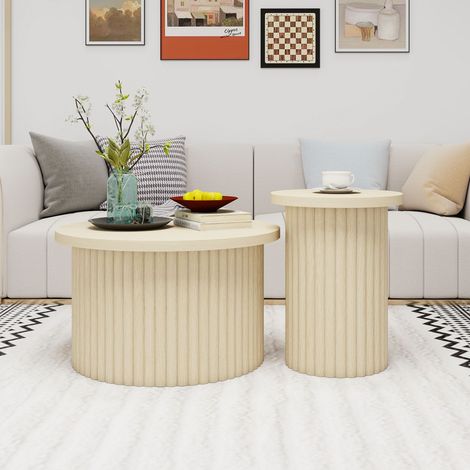 Couchtisch rund 2er-Set aus MDF in Natur, kratzfeste Oberfläche, Ø 68,7 cm