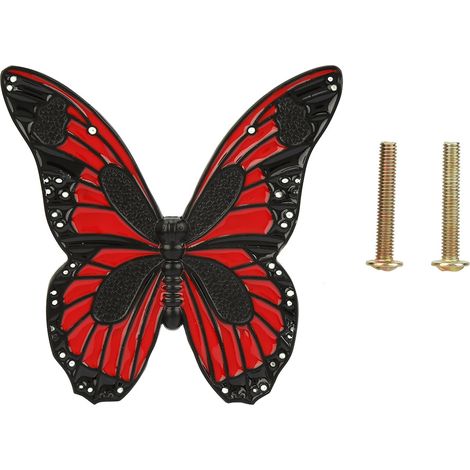 Poignée de tiroir, bouton de placard de cuisine, poignée d'armoire (forme papillon), noir et rouge (1/5)
