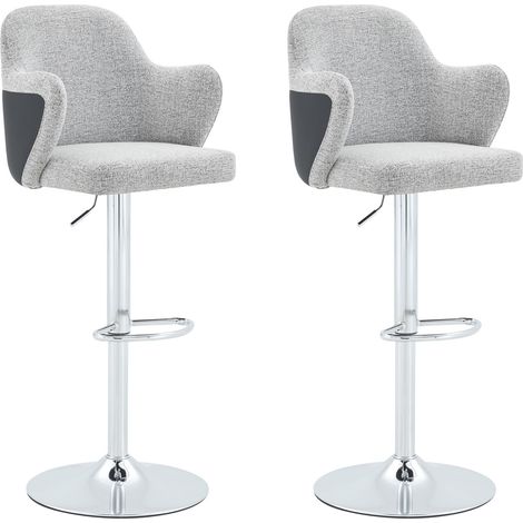 Set de 2 taburetes de bar ajustables en tejido gris claro con reposabrazos y giro 360° (1/5)