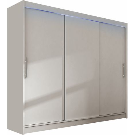 Armario Closico Ordo II, Cachemira, 215x250x58cm, Puertas de armario: Correderas, Número de estantes: 9, LED