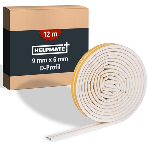 HELPMATE – Nastro sigillante autoadesivo per finestre e porte – Guarnizione per isolare fessure da 3 a 5,5 mm – Nastro 9 x 6 mm (Profilo D 12 metri Bianco) (1/5)