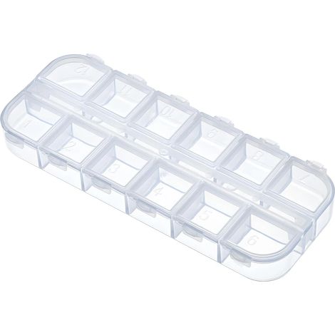 Boîte de rangement transparente à 12 compartiments wxsp - Organisateur pour bijoux, ongles et médicaments - Boîte de rangement en plastique 13 x 5 x 1 cm avec (1/5)
