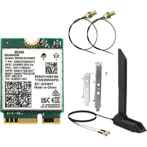 Carte WiFi 7 BE200 + Antenne magnétique 2,4 GHz/5 GHz/6 GHz Bluetooth 5.4 Adaptateur WiFi 8774 Mbps Carte réseau sans fil pour Win10/11 (1/5)