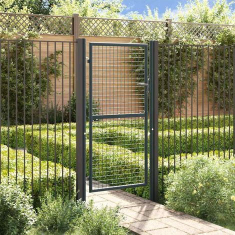 Portail de jardin-Portillon de jardin grillagé en acier galvanisé gris 100 x 175 cm (1/5)