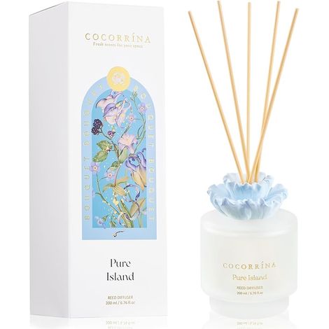 Diffuseur Parfum Maison avec Bâtonnets Parfumés Pure Island, Longue durée, Parfum D'intérieur pour Salle de Bain, Salon, Chambre à Coucher, Décoration D'étagère (Fleur en Plâtre) (1/5)