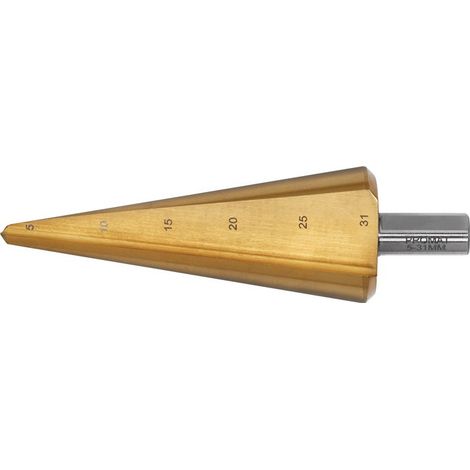 Taladro cónico para chapa, diámetro de taladro 5-31mm HSS TiN total L.103mm Z.2 PROMAT