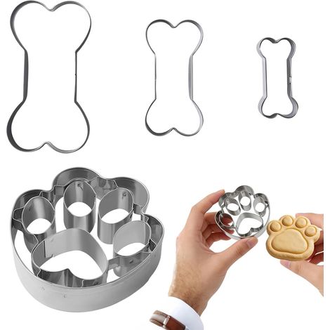 4 pcs Set d’emporte-pièces en forme d'os et de patte de chien,Emporte-Pièces en Forme d'Os pour Chiens,Emporte-pièces Inoxydable Biscuit pour Biscuits, Gâteaux, Cookies, bonbons (1/5)
