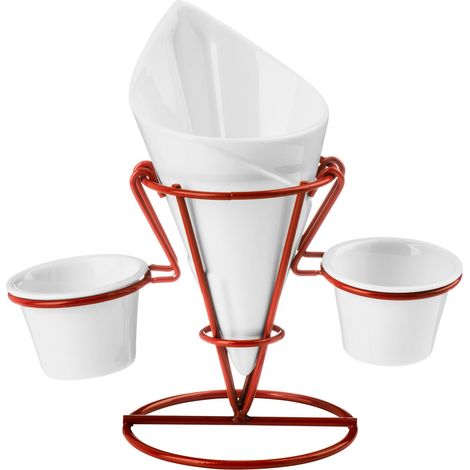 Premier Housewares Red Metal French Fry Cone with 2 Dip Dishes (1/3)