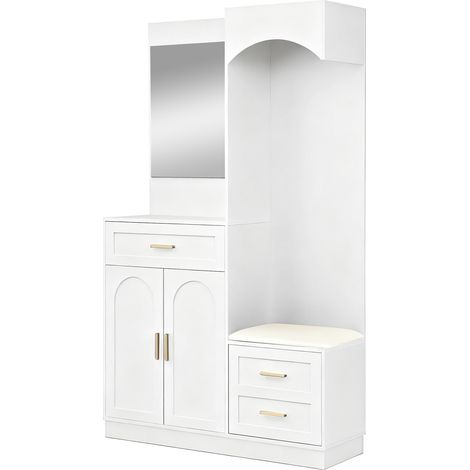GagaArmoire d’entrée compacte avec miroir et meuble à chaussures blanc (1/5)