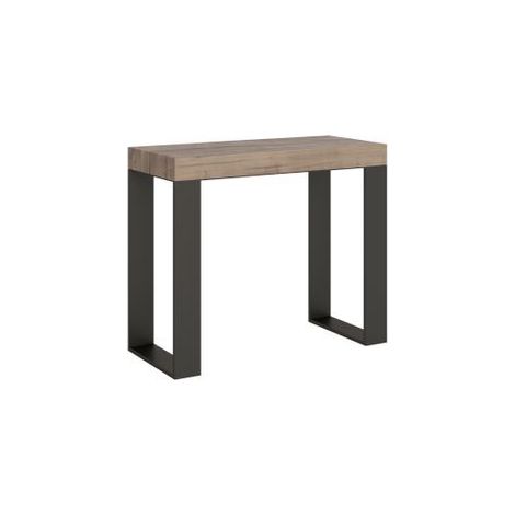 Console extensible bois clair et pieds métal anthracite 40 à 300cm Asis-Support 4 pieds-5 rallonges fines (1/5)