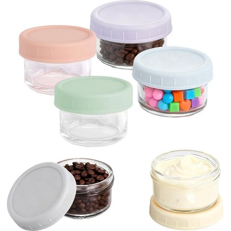 6 Pièces Pot en Verre avec Couvercle 50 ml Boite Verre pour Sauces, Dips, Compatible avec Micro-Ondes et Lave-Vaisselle pour Pique nique et Déjeuner (1/5)