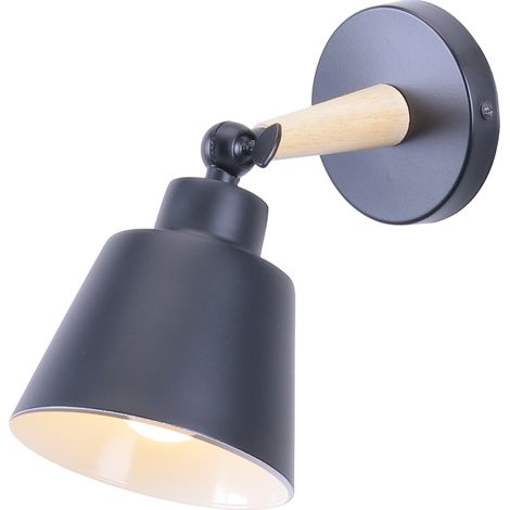 NORCKS Lámpara De Pared De Madera Moderna Aplique De Pared Minimalista Nórdica Apliques De Pared Retro Para Dormitorio, Pasillo, Oficina E27 Negro (1/5)