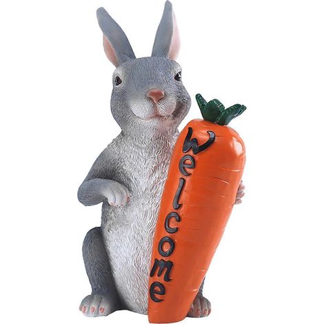 Hase aus Polyresin mit Karottenverzierungen, Frühlings- und Osterfiguren für den Garten