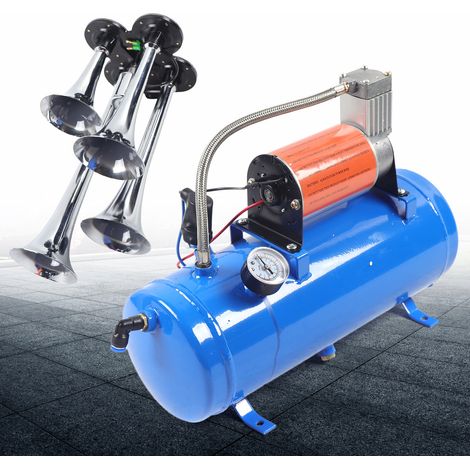 Kit tromba aria treno 4 trombe 12V e compressore aria 150PSI 150dB con serbatoio 6L (1/5)