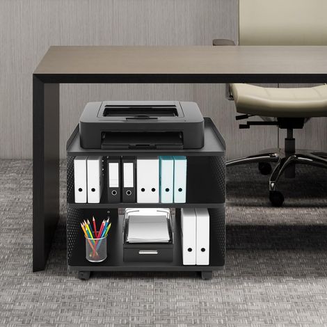 Porte - imprimante mobile à 3 niveaux avec plaque à clous, conception Multi - niveaux, grand espace de stockage pour imprimante, rangement de documents, 50  39  50 cm (noir) (1/5)