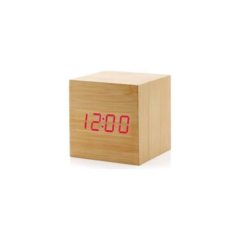Horloge en bois LX-Mini - bambou et bois avec lettres rouges (1/5)