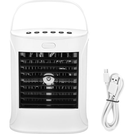Mini-Klimaanlage, kleiner tragbarer Ventilator mit 7-Farben-Licht, Kaltluftfunktion und USB-Kabel für Büro, Zuhause, Studentenwohnheim, Reisen und Camping (1/5)
