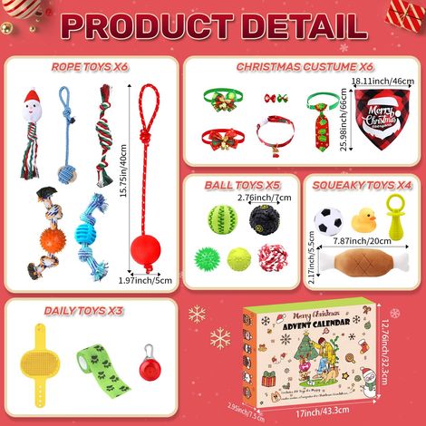 Set di 24 calendari dell'Avvento per cani 2024, giocattoli da masticare, palline che squittiscono, collari e bandana, regalo di Natale per cani e cuccioli (arancione) (1/4)