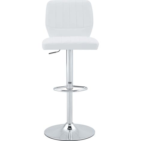 Tabouret de bar pivotant 360° réglable 62–83 cm, avec dossier & repose-pieds, similicuir blanc, charge max 136 kg, finition chromée (1/4)