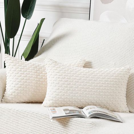Set of 2 Boho Striped Corduroy Cushion Covers, Soft Decorative Cushion Covers for Sofa, Bedroom, Cream White, 30 x 50 cm (1/5)