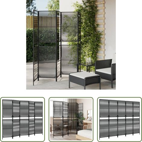 Poly Rattan - Paravent 5-tlg. Schwarz Poly Rattan (1/5)