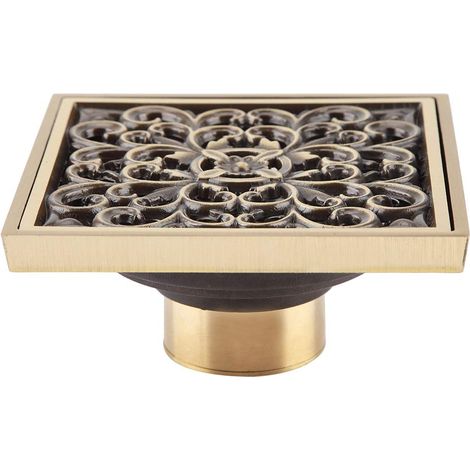 Bonde de Douche, Siphon de Sol Carre Siphon Douche Antique en Laiton Grille de Couverture de Crépine de Vidange de Salle de Bains 10 cm (1) (1/5)