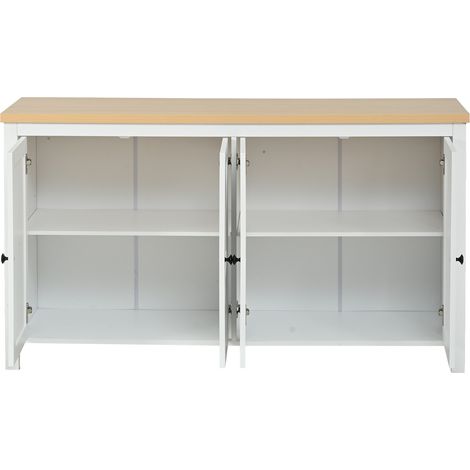 Aparador blanco de MDF con 4 puertas y 2 baldas ajustables 140 x 40 x 78 cm (1/5)