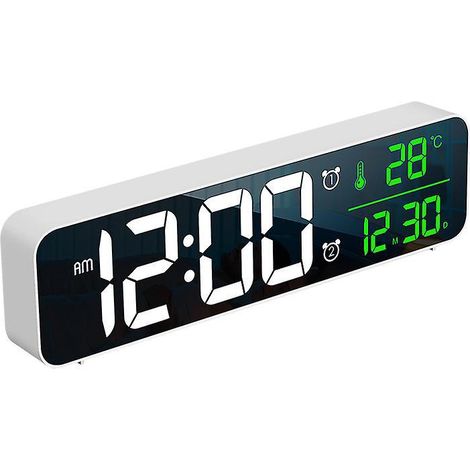 avec Horloge De Temprature Rveil Numrique (miroir Blanc), Horloge Numrique Led, Musique, Temprature, Date, Heure, Rveil, 40 Morceaux De Musique, S (1/5)