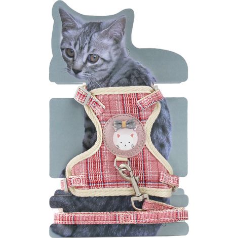 Katzengeschirr – Rosa Karomuster – 1,0 cm – Bequem und verstellbar – Verlustsicher
