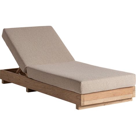 Bain de soleil en teck avec coussin beige - bois naturel et beige (1/5)