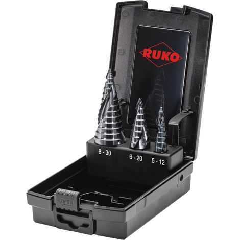 RUKO ULTIMATECUT Coffret de forets étagés HSSE-Co 5 RUnaTEC avec pointe FLOWSTEP® en cassette plastique - 3 pièces - 101626EPRO (1/3)