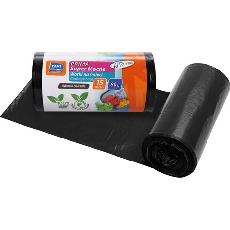 Bolsas de basura negras súper resistentes Prima LDPE 80 L 15 unidades
