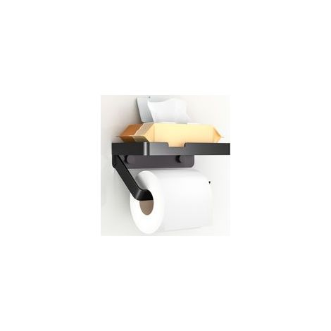 Porte-papier toilette mural avec étagère, 2 méthodes d'installation (auto-adhésif, à visser), accessoire de salle de bain et de cuisine, noir mat (1/4)